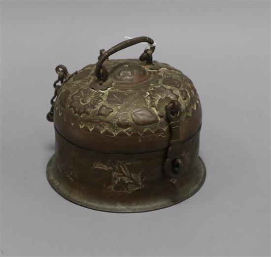 A 20th century South East Asian copper alloy betel nut / tobacco box